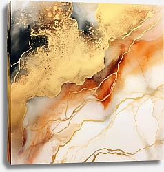 Постер Abstract biege with gold ink art 9