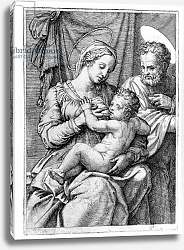 Постер Рафаэль (Raphael Santi) The Holy Family, engraved by Marcantonio Raimondi, c.1515