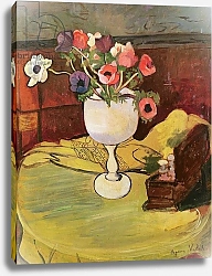 Постер Валадон Мэри Vase of Flowers, Anemones in a White Glass