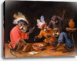 Постер Тенирс Давид Обезьяны пьющие и курящие, а также играющие в карты