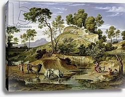 Постер Кох Джозеф Landscape with Shepherds and Cows and at the Spring, 1832-34