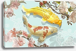 Постер Две красочные японские рыбки кои
