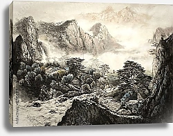 Постер Китайский горный пейзаж в тумане