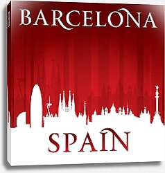 Постер Барселона, Испания. Силуэт города на красном фоне