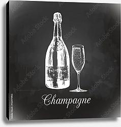 Постер Бутылка шампанского и бокал