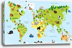 Постер Детская карта мира с животными