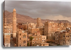 Постер Историческая часть Саны - столицы Йемена вечером