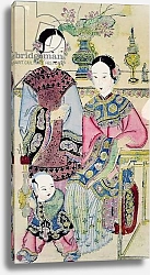 Постер Школа: Китайская 19в. Two women with a child, Yangliuqing