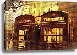 Постер Две лондонские телефонные будки на вечерней улице