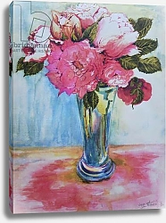 Постер Фивси Джоан (совр) Pink Roses in a Blue Glass, 2000,