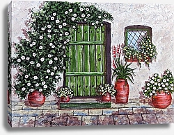 Постер Уютный каменный коттедж с зеленой дверью
