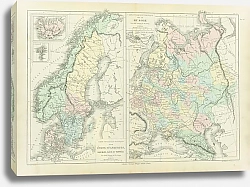 Постер Карта: Россия и Скандинавия (физическая и политическая)