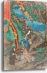 Постер Куниеси Утагава On the Way to Kyoto, Minamoto no Raikō Meets Kaidōmaru in the Ashigara Mountains of Sagami Province and Takes Him as a Retainer