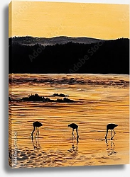 Постер Озеро с фламинго на красочном закате