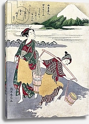 Постер Харунобу Сузуки Salt Maidens on the Tago-no-ura Beach with Mt. Fuji Behind