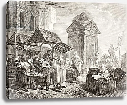 Постер Школа: Французская The market in the Place Maubert, Paris, in the 18th century, 1875