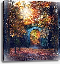 Постер Синий мост, архитектурный памятник в парке осенью
