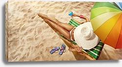 Постер Молодая девушка на пляже с коктейлем