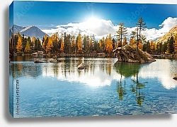 Постер Швейцария. Озеро Saoseo осенью