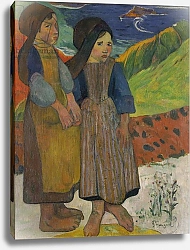 Постер Гоген Поль (Paul Gauguin) Little Breton Girls by the Sea, 1889