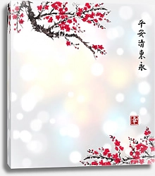 Постер Блестщий фон с ветвями сакуры в цвету