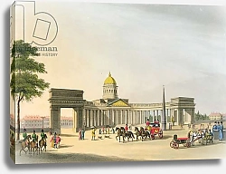Постер Морнай (19в) View of the Square of Kassan and the Cathedral at St. Petersburg, illustration for October from 'A Year in St. Petersburg' etched by John H. Clark, coloured by M. Dubourg, pub. 1815 in London by Edward Orme