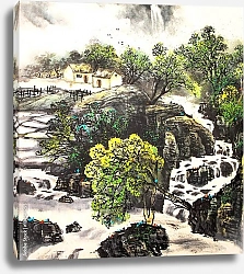 Постер Китайский пейзаж с водопадами