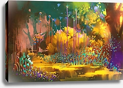Постер Сказочный лес с красочными растениями и цветами
