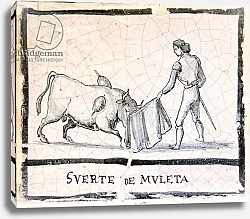 Постер Школа: Испанская Bullfight scene on an antique tile - The Muleta Stage