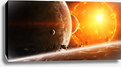 Постер Взрыв солнца в пространстве рядом с планетой