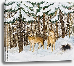 Постер Волки в сосновом лесу