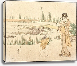 Постер Хокусай Кацушика Woman and Child in a Garden; fragment of Goldfish Vendor