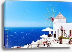 Постер Греция, Санторини. Кафе у моря
