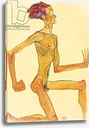 Постер Шиле Эгон (Egon Schiele) Kneeling Naked Man, in Profile to the Right, 1910