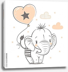 Постер Симпатичные слоненок с воздушный шар