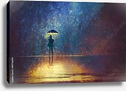 Постер Одинокая женщина под зонтом
