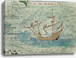 Постер Тестю Гульем (карты) F.41v A Caravel, detail from 'Cosmographie Universelle', 1555