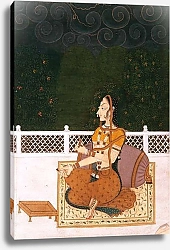 Постер Школа: Индийская 18в A beautiful woman seated against a bolster, c.1775