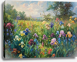 Постер Meadow with varicolored irises