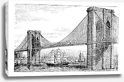 Постер Illustration of Brooklyn Bridge and East River, New York, United States. Vintage engraving from 1890
