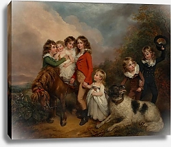 Постер Дэвис Артур Уильям Portrait of the children of Benjamin Goldsmid, with a pony and a dog in a landscape
