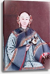 Постер Школа: Китайская 19в. Chinese woman in traditional costume holding a single flower