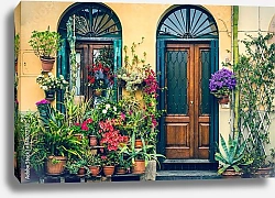 Постер Италия, Тоскана. Дверь, окно, цветы