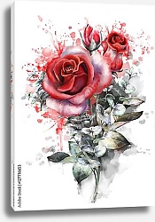 Постер Красная ветка розы с бутонами