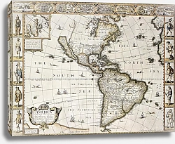 Постер America old map with Greenland insert map. Created by John Speed. Published in London, 1627
