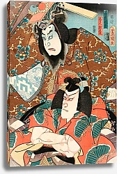 Постер Утагава Кунисада Fujiwara no Tokihira and Toneri Matsuōmaru from the Play Sugawara Denjū Tenarai Kagami