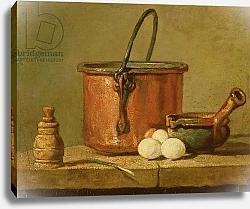 Постер Шарден Жан-Батист Still Life of Cooking Utensils, Cauldron, Frying Pan and Eggs