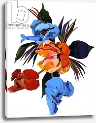 Постер Хируёки Исутзу (совр) Red and Orange and light  blue tulips