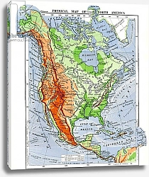 Постер Physical Map of North America in the late 19th century 1883.