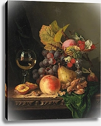 Постер Ладель Эдвард Still life with grapes and a glass of wine